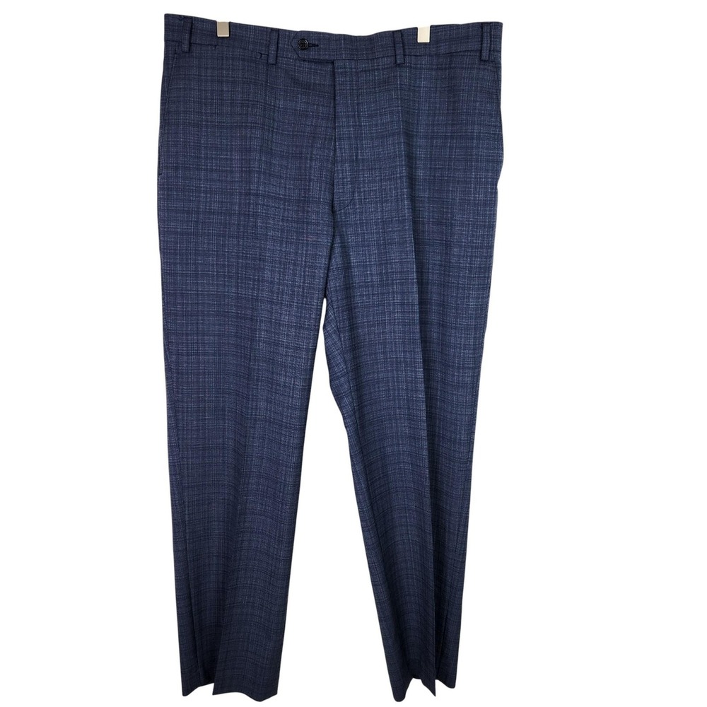 HART SCHAFFNER MARX Dress Pants Mens 38 Blue Check 100% Wool Flat Front